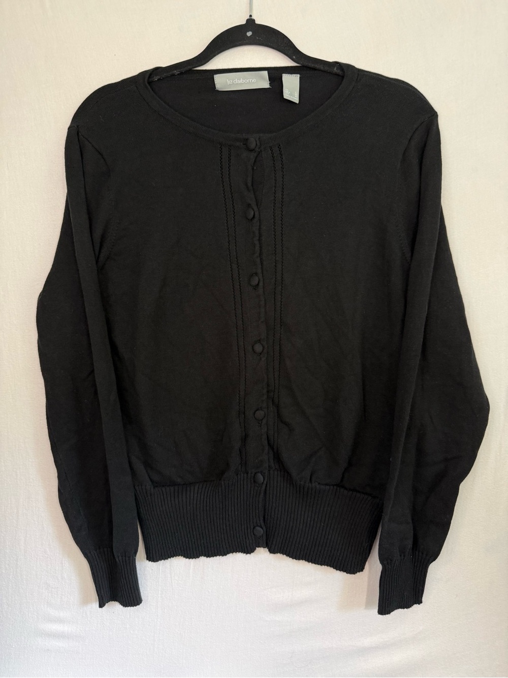 Liz Claiborne Black Button-Up Crewneck Cardigan Large